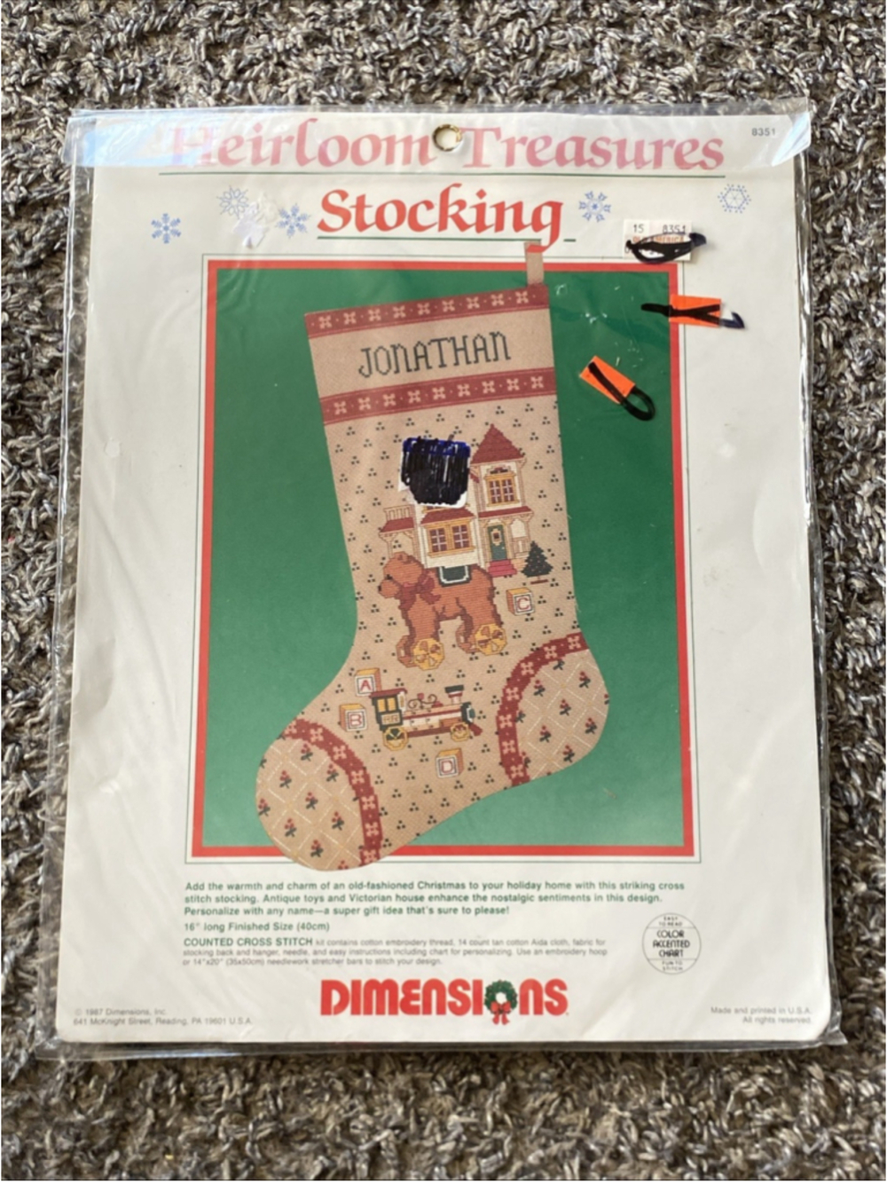 NEW Opened Cross Stitch Kit Dimensions Heirloom Treasures Stocking 16" #8351